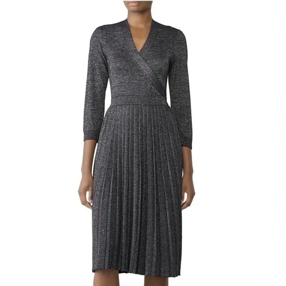 Kate Spade Metallic Wrap Sweater Dress Size Small Holiday Pleated Stretch